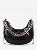 Embossed Chain Decor Crossbody Hobo Bag