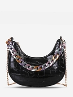 Embossed Chain Decor Crossbody Hobo Bag
