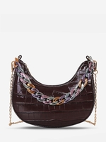 Embossed Chain Decor Crossbody Hobo Bag