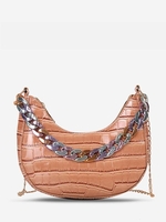 Embossed Chain Decor Crossbody Hobo Bag