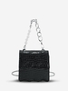 Embossed Chains Faux Pearls Crossbody Bag
