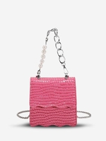 Embossed Chains Faux Pearls Crossbody Bag