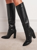 Embossed Chunky Heel Knee High Boots