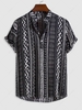 Ethnic Style Geometric Pattern Half Button Shirt Xl Black
