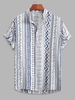 Ethnic Style Geometric Pattern Half Button Shirt Xxl White