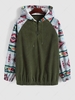 Ethnic Style Geometric Pattern Quater Zip Pullover Hoodie L Deep green