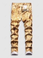 Ethnic Style Graphic Print Pockets Retro Jeans 38 Coffee