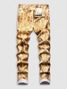 Ethnic Style Graphic Print Pockets Retro Jeans 40 Coffee