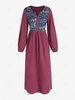 Ethnic Tribal Print V Notched Maxi Dress M Deep red