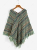 Ethnic Zig Zag Fringed Trim Poncho Sweater M Multi a
