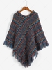 Ethnic Zig Zag Fringed Trim Poncho Sweater S