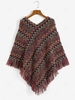 Ethnic Zig Zag Fringed Trim Poncho Sweater S Multi b