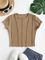 Exposed Seam Rib-knit Lettuce Trim Baby Tee S Coffee