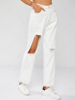 Exposed Seam Ripped Jeans Xl White