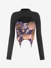 Extreme Crop T Shirt with Classic Art Print Garter Corset Camisole M Black
