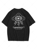 Eye Cloud Lightning Print Graphic T-shirt S Black