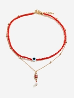 Eye Pendant Double Layer Beads Necklace