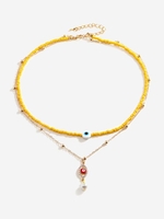 Eye Pendant Double Layer Beads Necklace