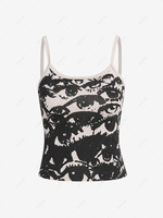 Eye Print Cami Tank Top M Light coffee