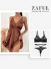 Eyelash Lace Bowknot T Back Bra Set with Satin Lace Panel Cami Night Dress Black