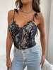 Eyelash Lace Overlay Bowknot Cami Bodysuit L Black
