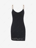 Eyelet Metal Chains Bodycon Mini Dress L Black
