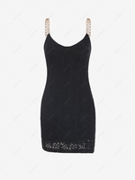 Eyelet Metal Chains Bodycon Mini Dress S Black