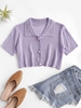 Eyelet Pearly Button Up Knitted Top Purple mimosa