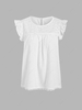 Eyelet Ruffle Pom Pom Blouse L White