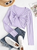 Eyelet Tie Front Crop Blouse M Light purple