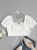 Eyelet Tie Front Cropped Milkmaid Blouse L White