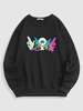 Eyes Gestures Chinese Character Graphic Thermal Lined Sweatshirt M Black
