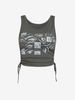 Eyes Graphic Ribbed Cinched Side Tank Top L Gray