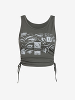 Eyes Graphic Ribbed Cinched Side Tank Top L Gray