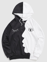 Face Eyes Print Two Tone Hoodie M Black