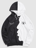 Face Eyes Print Two Tone Hoodie S Black
