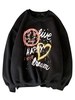 Face Heart Letter Print Graphic Sweatshirt Xl Black