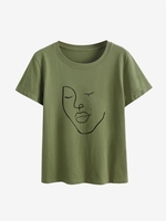 Face Sketch Graphic Short Sleeve T Shirt M Deep green