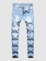 Faded Color Distressed Denim Jeans 38 Light blue