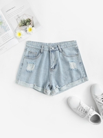 Faded Cuffed Distressed Denim Shorts Xl Blue
