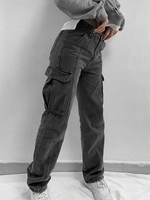Faded Flap Pockets Tapered Cargo Jeans L Gray