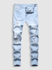 Faded Ribbed Casual Pockets Zipper Jeans 38 Light blue