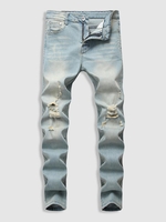 Faded Ripped Casual Pockets Jeans 36 Light blue