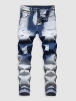 Faded Ripped Zipper Button Denim Jeans 40 Light blue