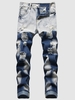 Faded Wash Distressed Ripped Jeans 40 Deep blue