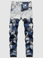 Faded Wash Distressed Ripped Jeans 40 Deep blue