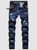 Faded Wash Print Stitching Jeans 40 Deep blue
