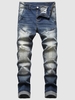 Faded Wash Stitching Patch Jeans 40 Blue