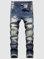 Faded Wash Stitching Patch Jeans 40 Blue