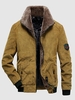 Faux Fur Collar Padded Corduroy Jacket 2xl Deep yellow